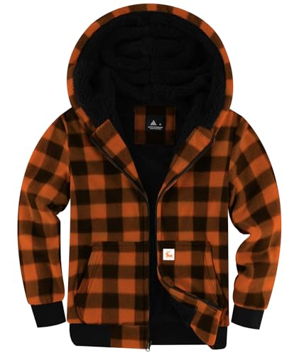 Image of V VALANCH Boys Flannel Jacket Hooded Fleece Lined Zip-up Hoodies Plaid Coat for Kids