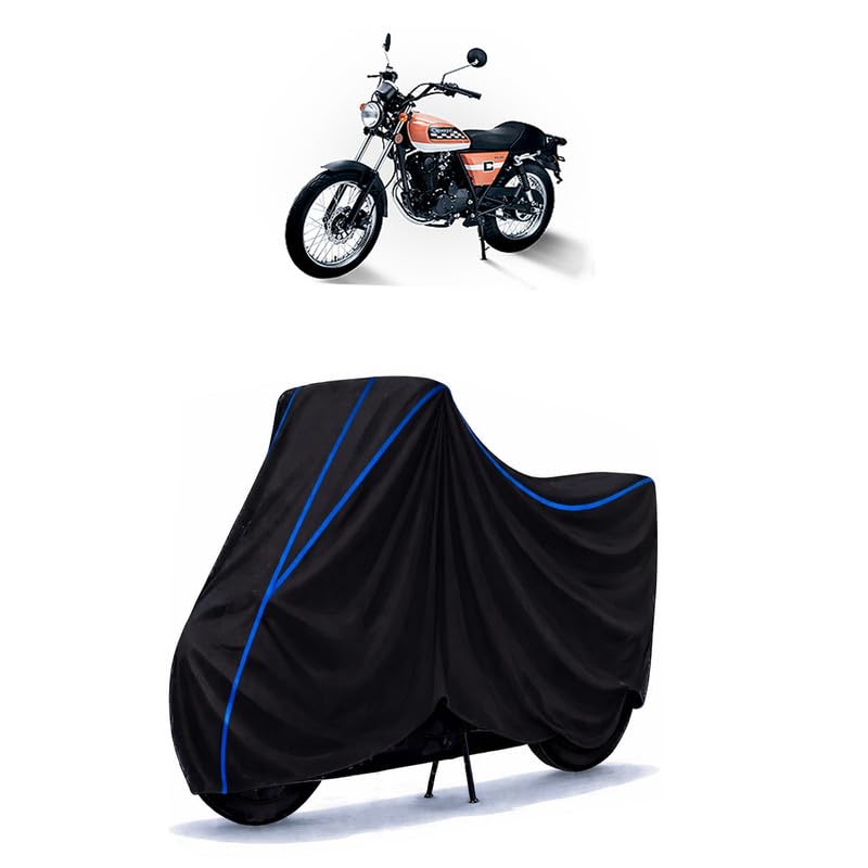 Image of Cleveland Cyclewerks Ace Bike Cover Water Resistant Universal Motorcycle Rain | Heavy Duty UV Protection, Dust, Scratch Indoor Outdoor All Weather with Black Blue Piping Elastic