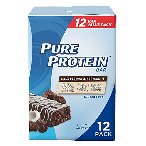 Pure Protein High Protein Bar Dark Chocolate Coconut 1.76-Ounce Bar (Pack of 12), Protein Bars, 19 Grams of Protein, Gluten Free