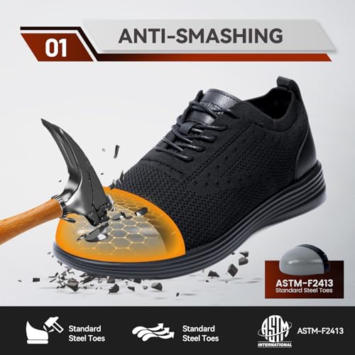 Image of Steel Toe Shoes for Men Lightweight Safety Tennis Shoes Work Sneakers | Oxfords, Breathable, Arch Support, Casual Dress Safety Shoes, Indestructible, Running, Factory