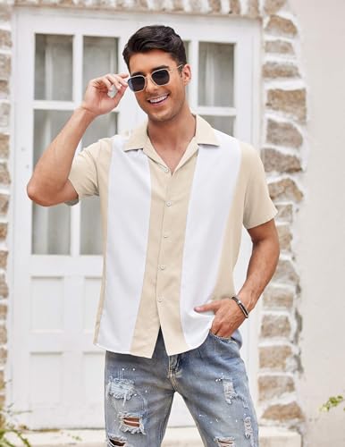 Image of COOFANDY Men's Vintage Bowling Shirt Short Sleeve Button Down Summer Cuba Beach Shirts