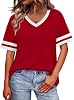 Camisetas de Mujer WIHOLL de Corte Holgado, Manga Corta, Escote en V, con Bloques de Color, Moda 2026, Tallas S-4XL 4