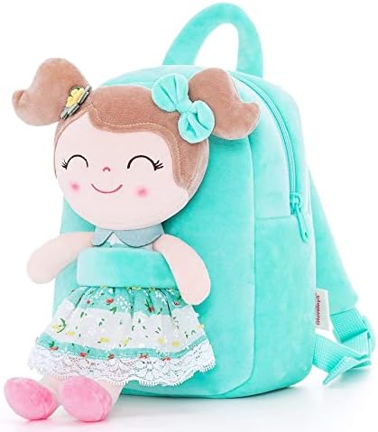 Gloveleya Kids Backpacks Girls Backpack Plush Bags with Soft Baby Doll Green 9"