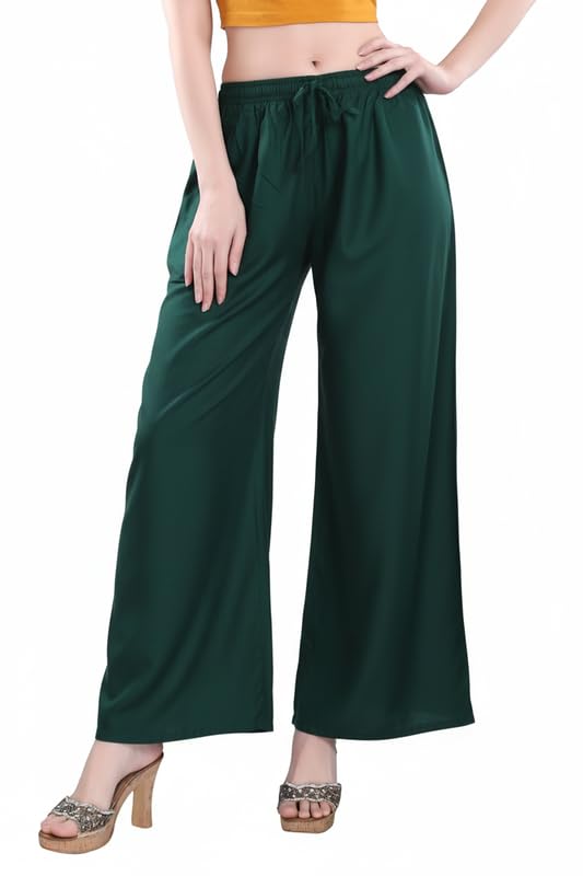 Solid Flared Palazzo Pant for Women Soft Breathable Viscose Rayon Straight Loose Fit Wide Leg Ethnic Set Perfect Office Formal Wear-image-38
