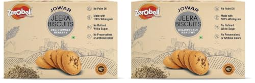Image of Zerobeli Jowar Jeera Biscuit 400g |Wholegrain Biscuit Without Palm Oil, Crispy & Crunchy | Best Tea Time Salty Snacks | 100% Vegetarian and Wholesome Ingredients | Healthy Digestive (Pack of 2)