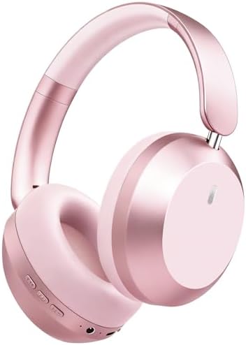 Y05 Bluetooth Headphones Wireless Over Ear Noise Cancelling with Microphone 48 Hours Playtime, High Sound Quality Foldable Soft Earpads Earphones for Travel-Pink