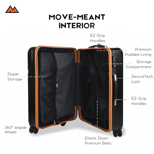 Image of Move-Meant VoyageWare Large Check-in Suitcase 75 Cm 8 Wheels Number Lock Poly Carbonate Black /Orange Trolley Bag for Men & Women | 360 Degree Wheeling System Luggage | Trolley Bags for Travel