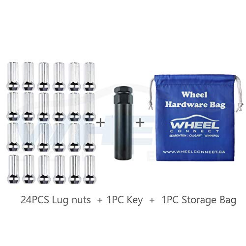 Image of WHEEL CONNECT Spline Lug Nuts,12x1.5, Set of 24 with 1 Key and 1 Storage Bag, Chrome Finish | Acorn for Conical Seat,for Aftermarket Custom Tuner Wheel,