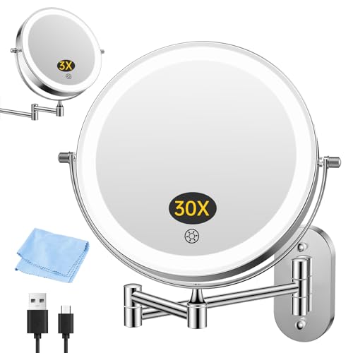FUNTOUCH Wiederaufladbar Kosmetikspiegel mit Beleuchtetung 3X30X – Ansicht 1