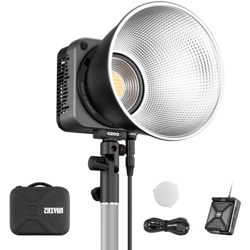 ZHIYUN MOLUS G200 [Oficial] 200W Luz de Video con Montura Bowens, Luz Continua fotografia con Sistema de enfriamiento DynaVort Ultra silencioso, Control de aplicación ZY Vega, 85800Lux/m 2700K-6500K