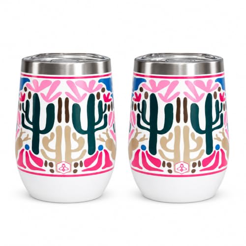 Image of Biddlebee 12 oz Insulated Stemless Wine Tumblers with Lids, Set of 2 | Stainless steel, keeps drinks hot or cold for hours; unbreakable outdoor and travel wine glasses; gift for women, birthday