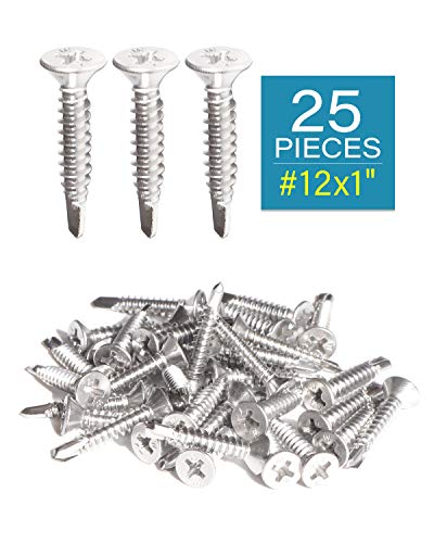 Image of Stainless Steel Sheet Metal Screws #12 x 1 Inch 25pcs, Self Drilling Flat Head Phillips Stainless Steel 410 Screws Standard Thread Teks Screws for Wood to Metal Stud by IMSCREWS