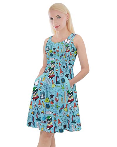 CowCow Womens Chemistry Science School Print Skater Dress with Pockets - 2XL Sky Blue