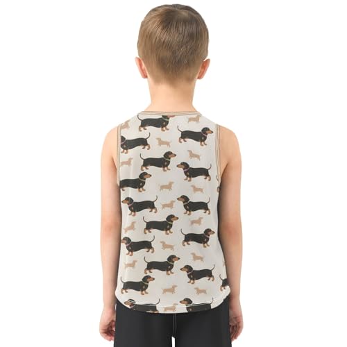 Black Dachshund Pattern Boys Tank Top Sleeveless Quick Dry Athletic T-Shirts 3-10T3
