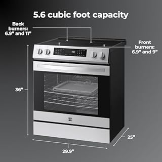 Kenmore 2296853 5.6 cu. ft. Front Control Electric Induction Range Oven - 4 Dual Ring Elements, True Convection, Air Fry, Self Clean, Turbo Boil, Chrome Racks, Storage Drawer - Stainless Steel