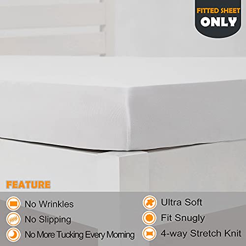 Image of N&Y HOME Cot Size Fitted Sheet Only - 4-Way Stretch Jersey Knit & Snug Fit for Bunk Beds, Camping & RV, Sizes as 25x75, 28x75, 30x75 & 32x75, No Slipping, Soft & Comfortable - White, Bunk /Cot Twin