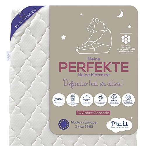 P'tit Lit - Perfekte Babymatratze - 70x140 cm - 2 Seiten: Ultra atmungsaktiv im Sommer/warm und gemütlich im Winter - Anti-Milbe - Abnehmbar - OekoTex®