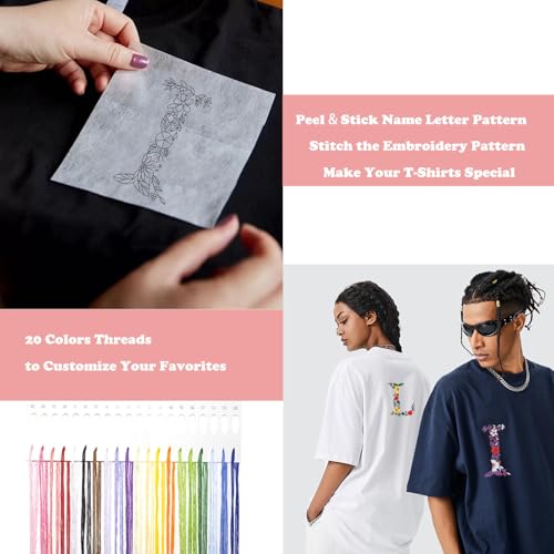 Image of Topapfo Alphabet Letter I Stick and Stitch Embroidery Stabilizers for Clothes, Beginners Embroidery Pattern for Clothing Jeans T-Shirts Crafts