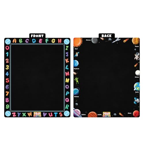Image of TOKYODO Pre-Printed Rewriting Slates Chalk Board for Kids, Double Sided Writing Learning Black Board, with 4 Letter Spelling Cards (Pack of 3, Space)