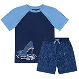 US Angels Dreamlife Boys Pajama Set, Short Sleeve Tee and Shorts, Sleepwear, Blue Shark, 10-12