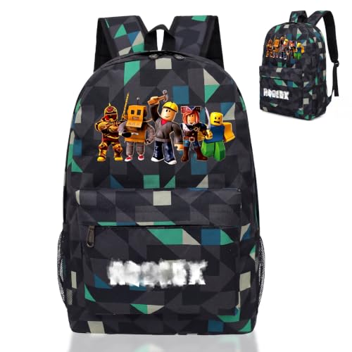 Roblx Backpack School Bag Boys Teen- Anime School Rucksack with Adjustable Shoulder Straps 3d Printed Book Bags Big Capacity Childrens Schoolbag Waterproof Backpack for Gamers Gifts Hiking Travel