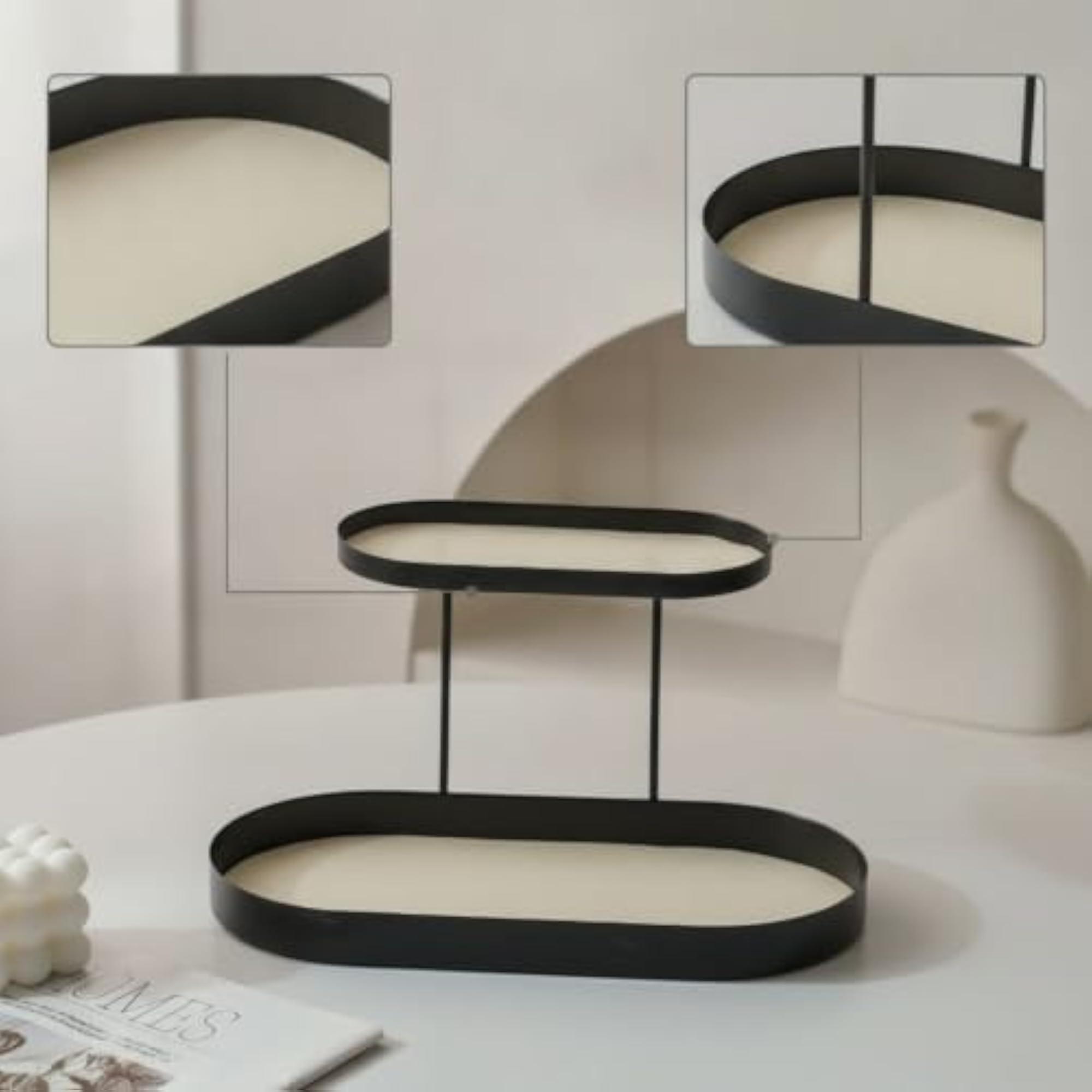Double-Layer Two-Tier Cosmetic Organizer with Metal Frame