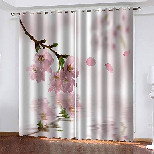 TTBBBB Rideau Occultant Enfant Fleur de pêcher Rose à la Surface de l'eau L 150 x H 166 cm Douceur Salon Moderne Thermique Isolant Bruits Polyester 2 Pièces pour Chambre Cuisine Pépinière Décoration Cover