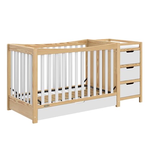 Image of Graco Remi 4-in-1 Convertible Crib & Changer - GREENGUARD Gold Certified, Fits Standard Crib Mattress, Converts to Toddler Bed and Full Bed, 4 Adjustable Mattress Heights (Natural and White)