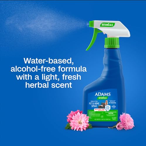 Image of ADAMS Botanicals Flea & Tick Pet & Home Spray, Flea and Tick Spray for Dogs, Cats, Puppies, & Kittens, Indoor Home Treatment, Kills on Pet Bedding and Furniture, 16 Ounces (Pack of 12)