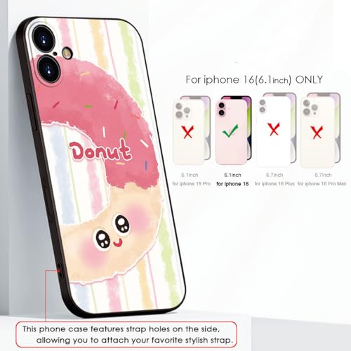 Donut Pattern Phone Case for iPhone 16 - Pink Frosting with Colorful Sprinkles, Soft Cute Protective Cover for Girls & Women (B1-Cartoon Cute Donut)