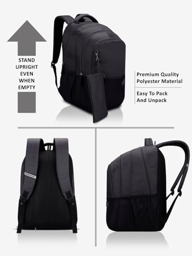 Image of Lavie Sport Akron 35L Black-Grey Backpack | Fits Upto 15 Inch Laptop | Organizer & Bottle Holder |Rain Cover |Pencil Pouch | Gift for Men, Women, Boys, Girls | Laptop Sleeve for School & College