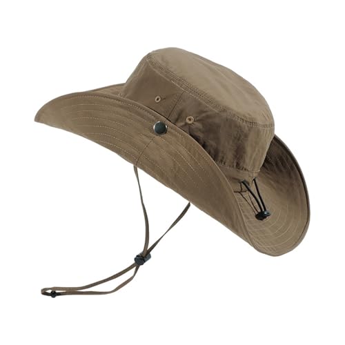 Sonnenhut mit Schnur, breite Krempe, wasserabweisend, Wandern, Angeln, Safari, Boonie, Unisex, Kaffee, 7-7.25