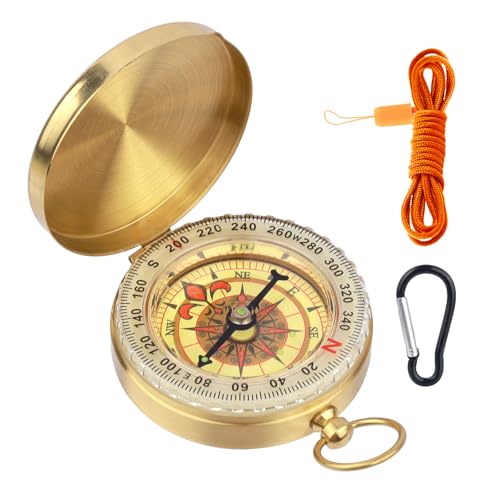 LHOEST Compass Navigation Set 3 Pieces Pocket Compass Hiking Gear Camping compass Keyring Small Vintage Clamshell Compasses Waterproof with Lanyard Storage Bag Mini Compas for Hiking Camping Survival