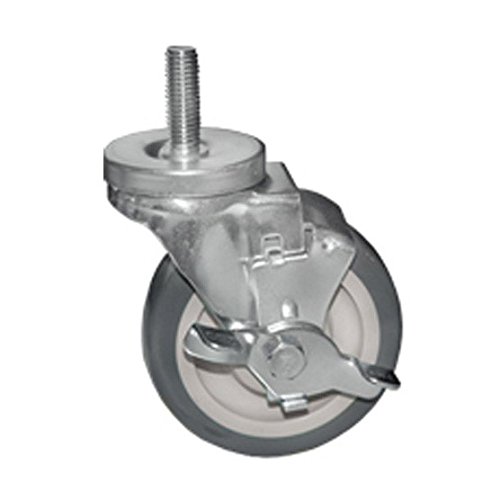 Medium Duty 4" Threaded Stem Caster with Gray Polyurethane Wheel and Brake