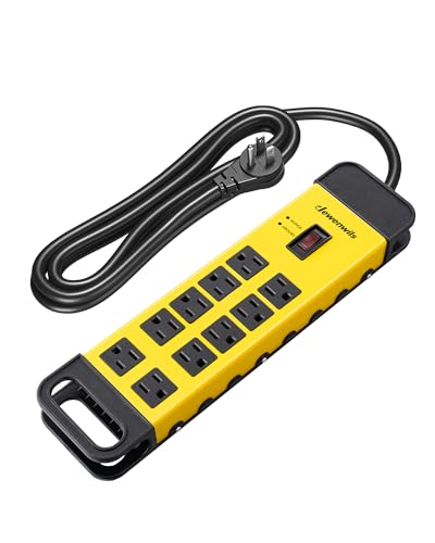 DEWENWILS 10-Outlet Metal Surge Protector Power Strip, UL Listed, 6Ft Cord Flat Plug, 15A Circuit Breaker, 14AWG 1440Joules, Heavy Duty Industrial Power Strip for Garage Workshop, Wall Mountable