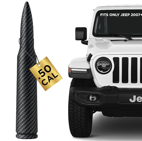 Image of 50 Cal Badass Bullet Antenna Fits Jeep Wrangler JK & JL from (2007 for Jeep Wrangler & Gladiator Accessories - Car Wash Safe & Anti Thelf Design - Ditch The Whip & Upgrade Your Jeep