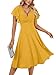 LYANER Women's Deep V Neck Ruffle Short Sleeve Wrap Swing A Line Flared Cocktail Party Midi Dress Yellow XX-Large