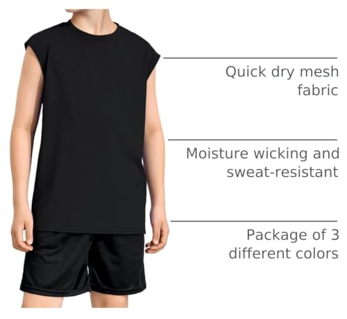 Image of Somaibo 3 Packs Boys Athletic Tank Tops Breathable Mesh Undershirts Quick Dry Sleeveless Muscle T-Shirts for Kids