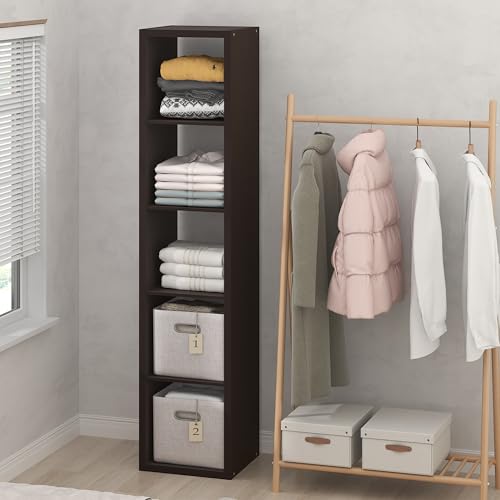 Image of Furinno Cubic Extra Thick 5-Cube Closet Organizers and Storage, Dark Oak | 14.6 x 16 x 72 in, Open Shelf Closet Storage, Closet Organizer, for Wardrobe, Bedroom, Living Room