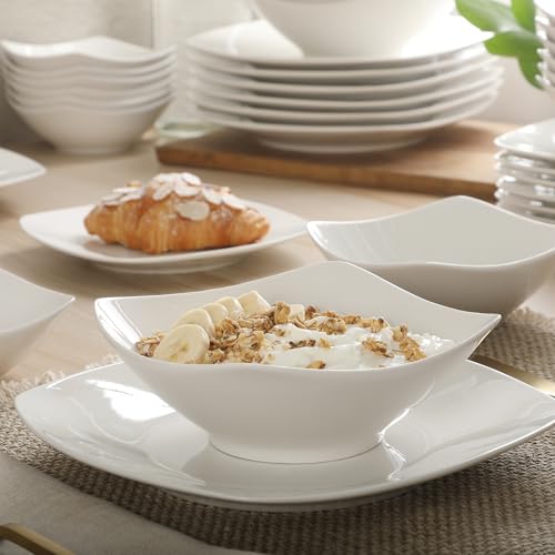 Image of Gibson Home Brentwood 40-Piece Dinnerware Set - Square White Porcelain Plates and Bowls, Service for 8, Dishwasher & Microwave Safe, Modern Everyday Dinner Set with Cereal, Dessert, and Entree Bowls