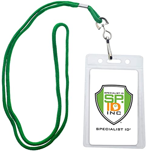 Badge ID vertical avec cordon Specialist ID (Lot de 25, format carte de visite, couleur vert)
