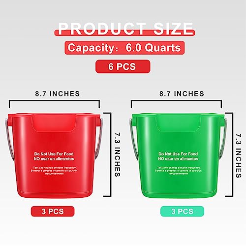 Image of 6 Pcs 6 Quart Cleaning Bucket Small Sanitizing Square Bucket Detergent Pail for Home Commercial Restaurant Kitchen Office School (Red, Green)