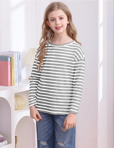 Image of Fanway&EC Girls Casual Long Sleeve T Shirts Basic Crewneck Striped Tunic Blouses Tops