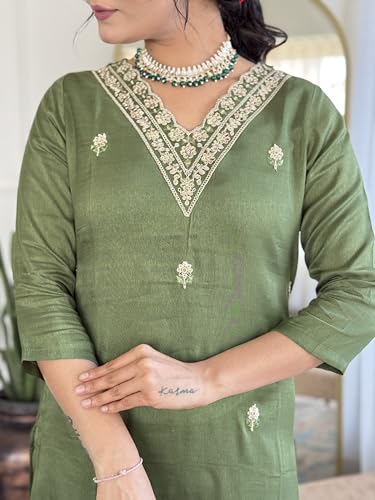 Image of Naixa Women's Viscose Embroidered Straight Kurta with Pant and Dupatta Sets (NX-467)