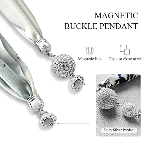 Women Silk Scarf Necklace Magnetic Buckle With Rhinestone Small Neckerchief Clavicle Chain Headdress Pendant Scarf4