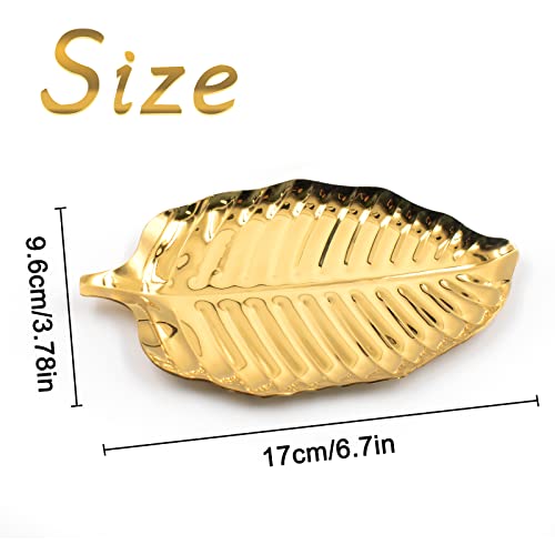 2 Pack Gold Leaf Decorative Tray Metal Trinket Dish Stainless Steel Jewelry Dish Serving Tray Ring Keys Lipstick Soap Holder Jewelry Holder Small Trinket Tray For Bedroom Bathroom #TOP5