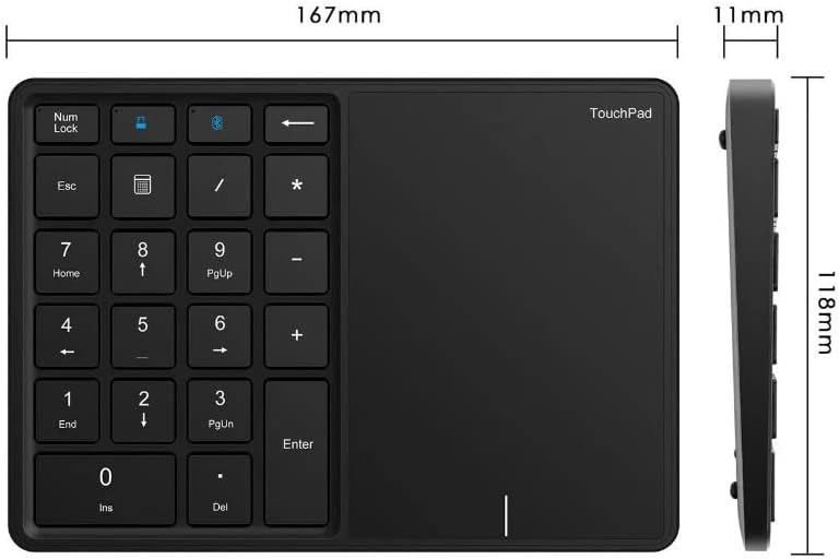 Technical drawing of the numeric keypad with dimensions in millimeters.