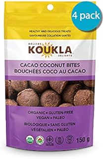 Koukla Delights - Cacao Coconut Bites, Gluten Free Cookies, Organic, Non GMO, Vegan Paleo Snacks (Pack of 4)