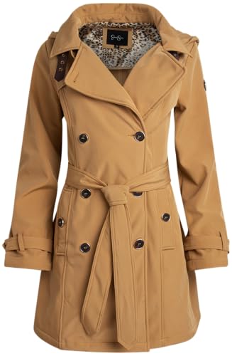 Image of Jessica Simpson Womens Trench Coat - Lightweight Belted Softshell Jacket - Polar Fleece Lined Hooded Long Coat for Women, Size Large, Camel