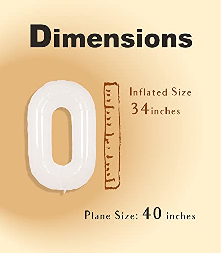 Image of SUWEN 40 Inch White Large 0 Balloon Number Big Foil Helium Number Balloons 0-9 Giant Jumbo Happy 0th Birthday Party Decorations for Men or Women Huge Mylar Anniversary Party Supplies